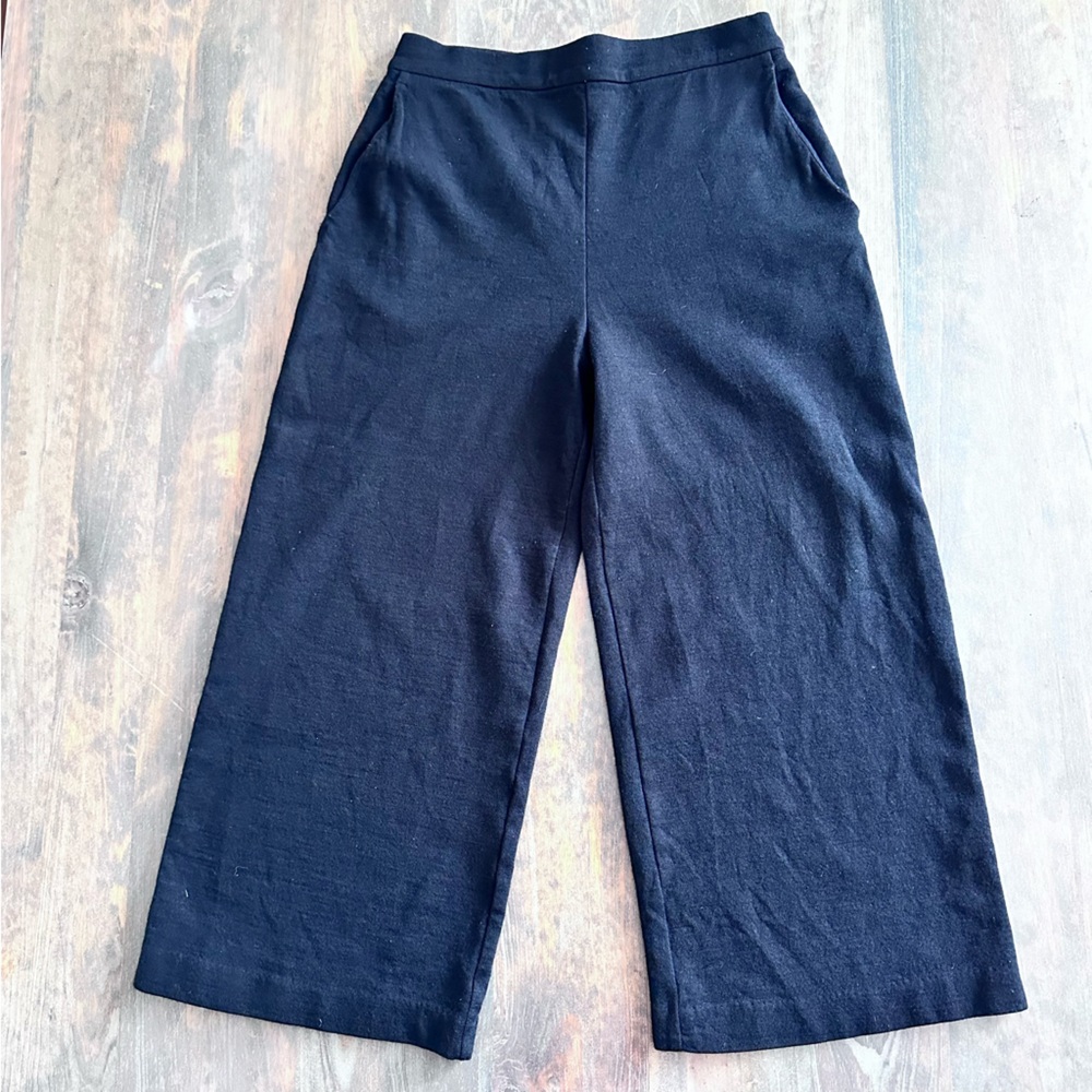 Cos Trousers Pants Wide Barrel Leg High Rise Wool Blend Size XS Black Pull On